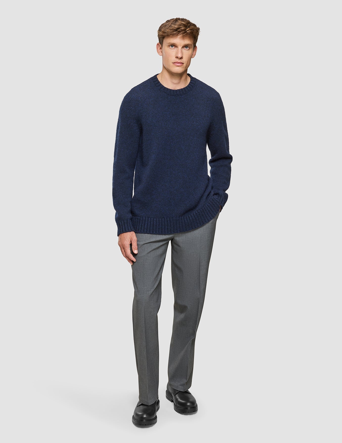 Chunky Soft Wool Knit Crewneck Dark Navy Melange